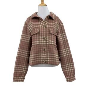 Joie Jacket Womens L Large Multi Plaid Wool Blend Flap Pocket Cropped Shacket